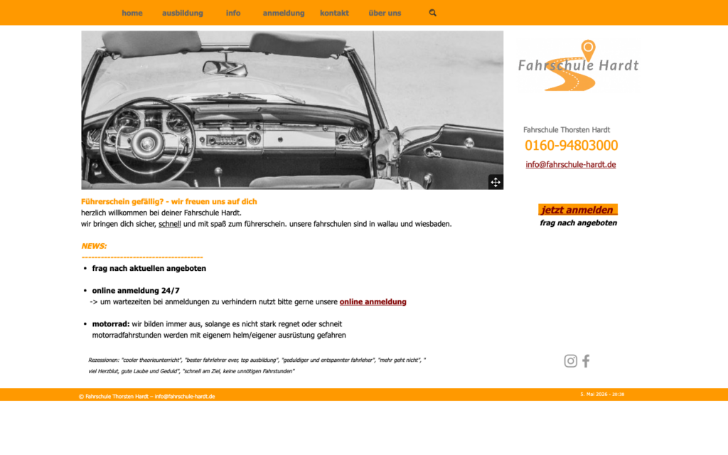 Fahrschule Hardt — alte Website